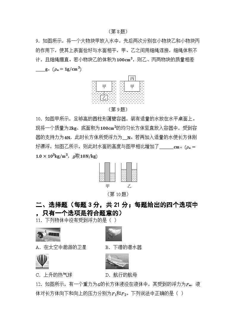第九章 浮力 章節(jié)測試(試卷)-2024-2025學(xué)年滬科版(2024)物理八年級(jí)全一冊第3頁