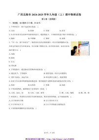 2024～2025学年广西北海市九年级(上)期中物理试卷(含答案)