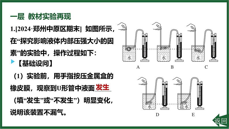 人教版(2024)物理八年级下册第九章 压强重点实验突破 探究液体压强与哪些因素有关课件第2页