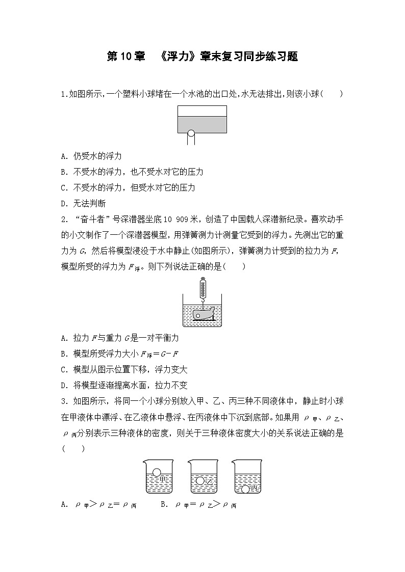 第十章 《浮力 》章末复习同步练习题(含参考答案与解析)第1页
