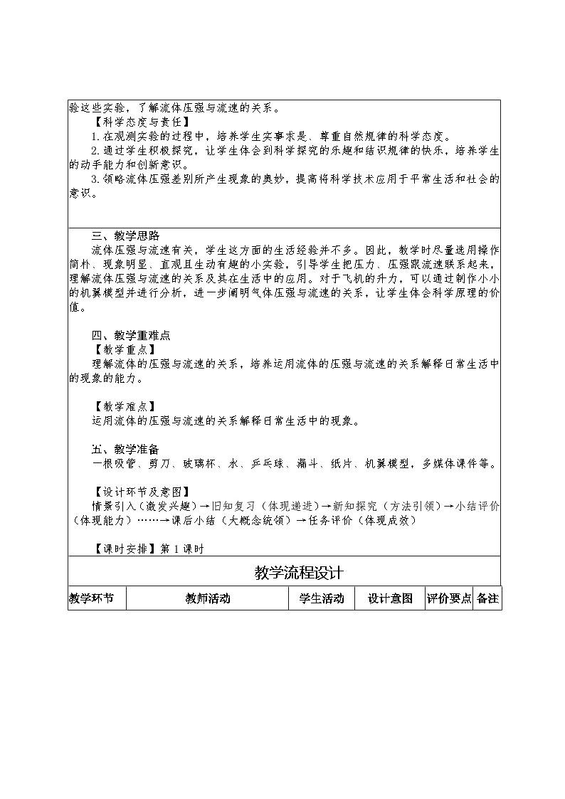 8.4 流体压强与流速的关系教学设计 -2024--2025学年沪科版(2024)八年级物理全一册第2页
