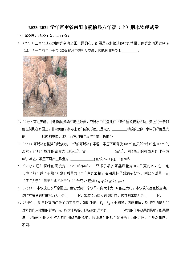 2023-2024学年河南省南阳市桐柏县八年级(上)期末物理试卷第1页