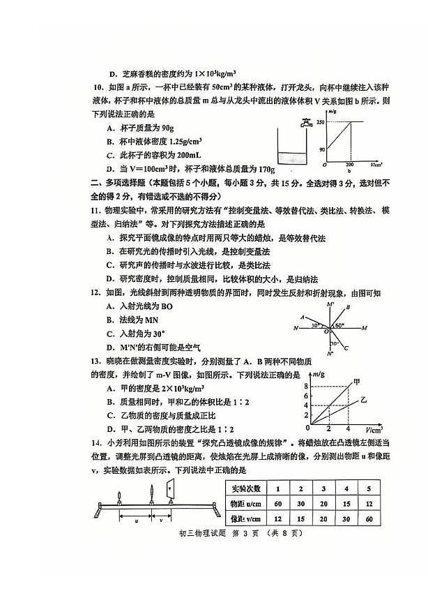 山东省淄博市高新区2024-2025学年八年级上学期1月期末物理试题第3页