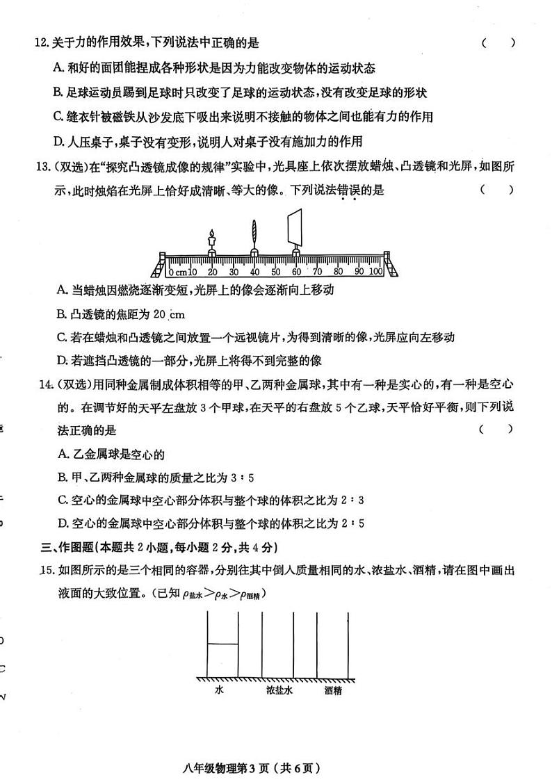 河南省周口市郸城县名校联考2024-2025学年八年级上学期1月期末物理试题第3页