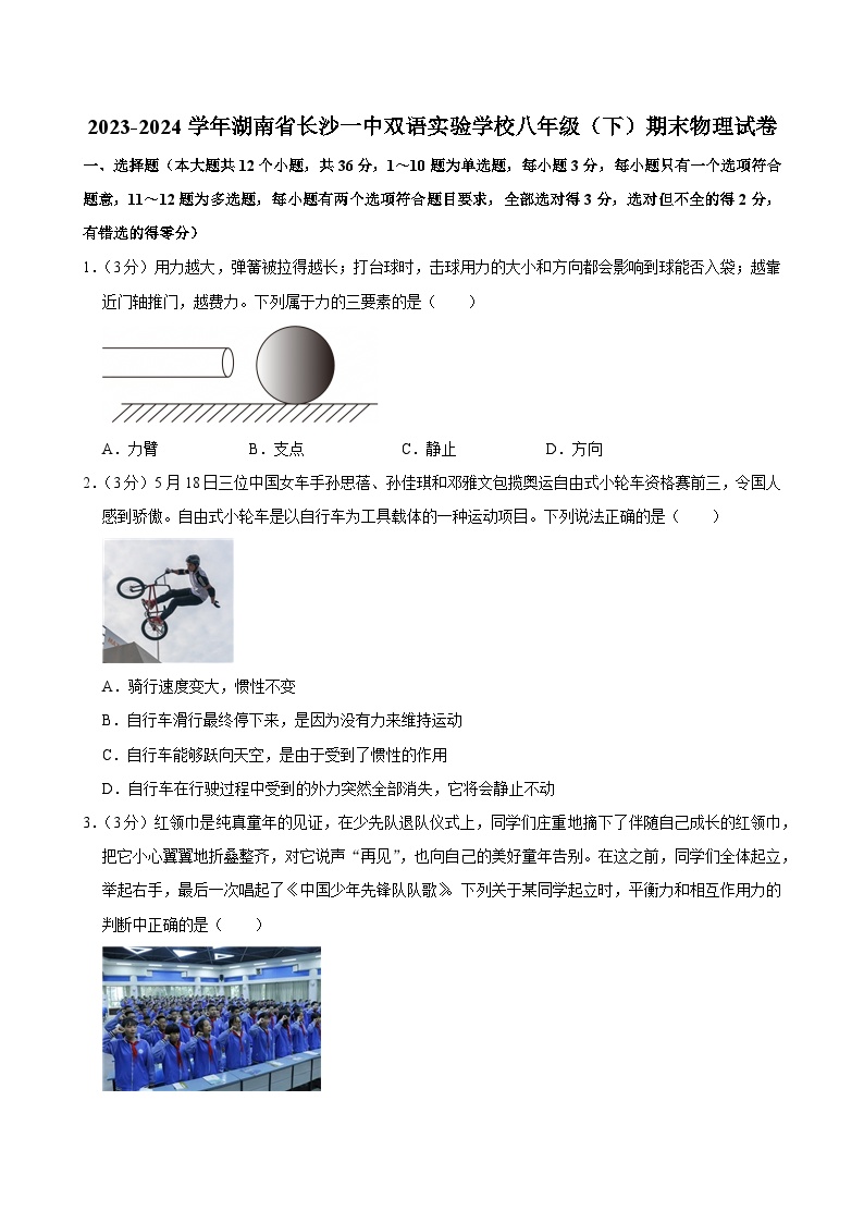 2023-2024学年湖南省长沙一中双语实验学校八年级（下）期末物理试卷