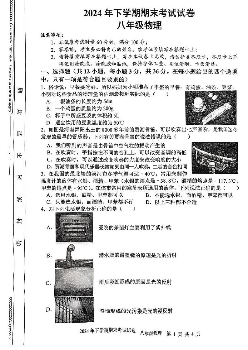 湖南省邵阳市武冈市2024-2025学年八年级上学期期末物理试题第1页