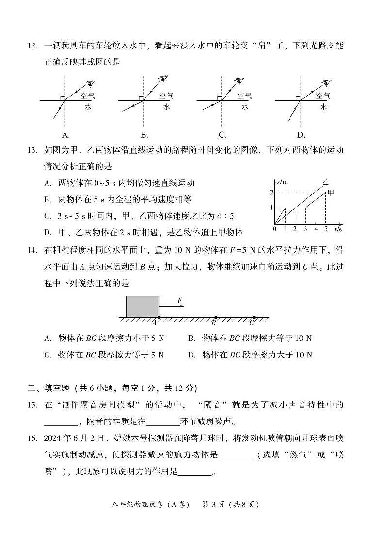 福建省漳州市2024-2025学年八年级上学期期末物理质量检测第3页
