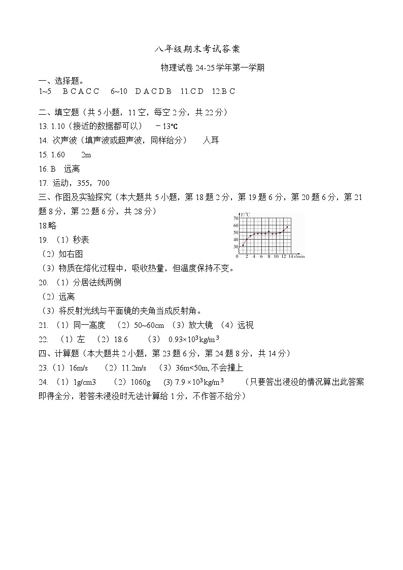 明德教育集团2024-2025八年级上学期期末考试物理试卷答案第1页