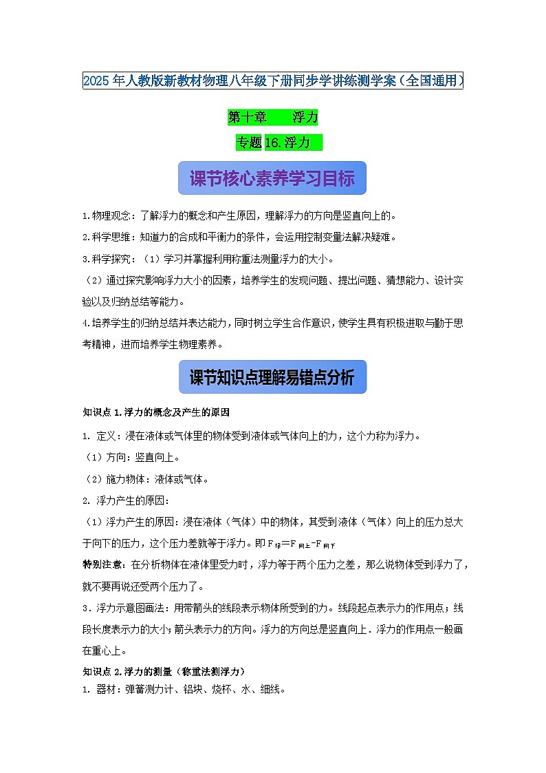 专题16.浮力(原卷版) 第1页