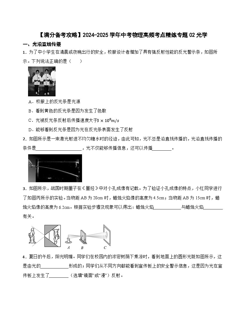 【满分备考攻略】2024-2025学年中考物理高频考点精练专题02光学第1页