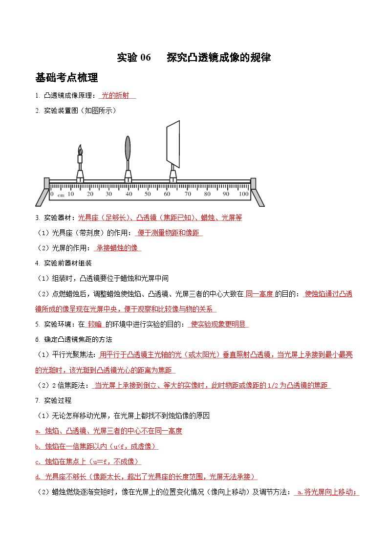 2025年中考物理实验题型突破之真题汇编实验06探究凸透镜成像的规律(原卷版+解析)