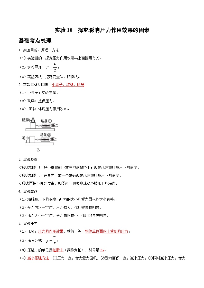 2025年中考物理实验题型突破之真题汇编实验10探究影响压力作用效果的因素(原卷版+解析)