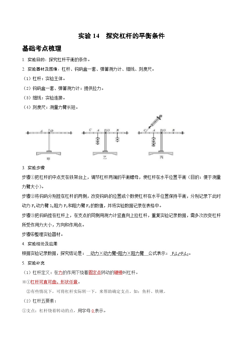 2025年中考物理实验题型突破之真题汇编实验14探究杠杆的平衡条件(原卷版+解析)