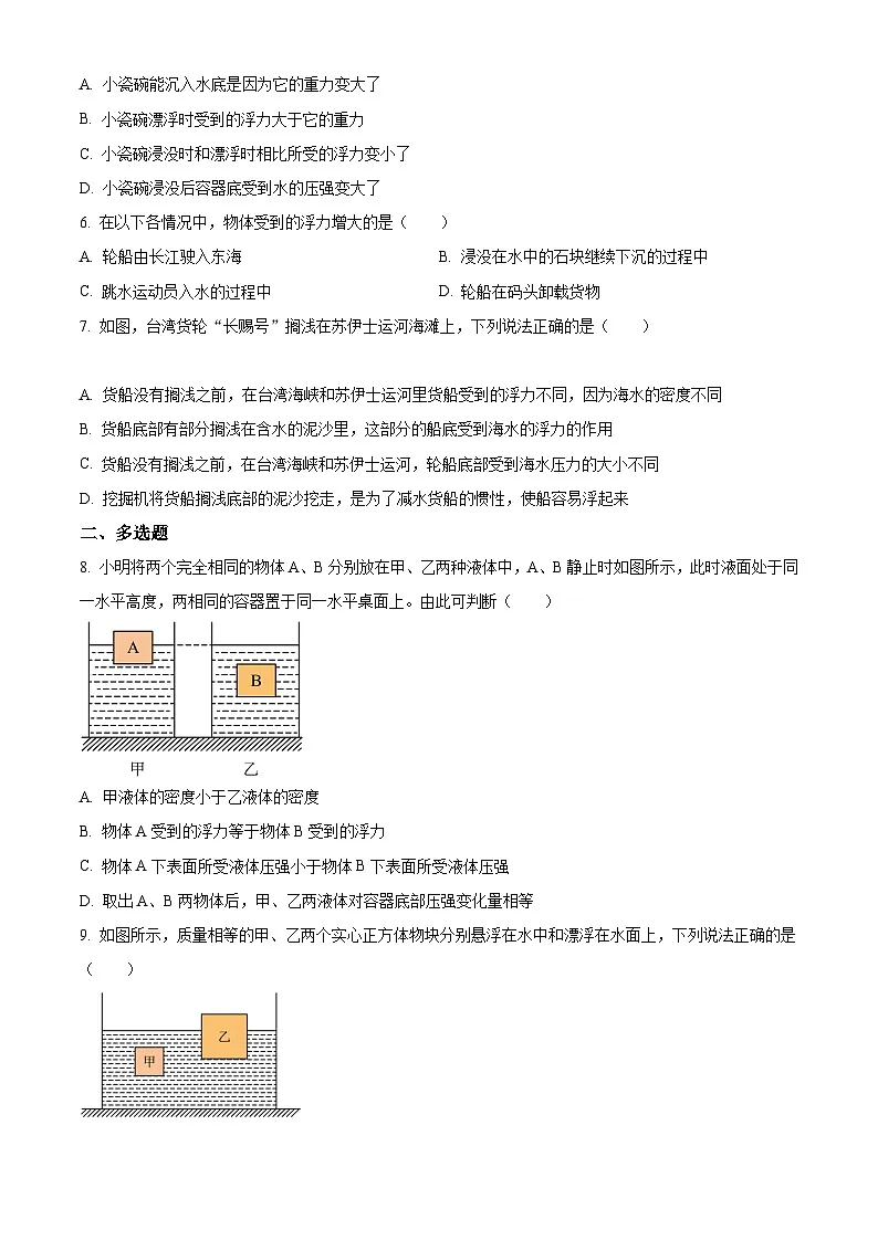 2024-2025学年八年级下册物理同步单元讲练测第十章浮沉条件及应用-基础练(原卷版+解析)第2页