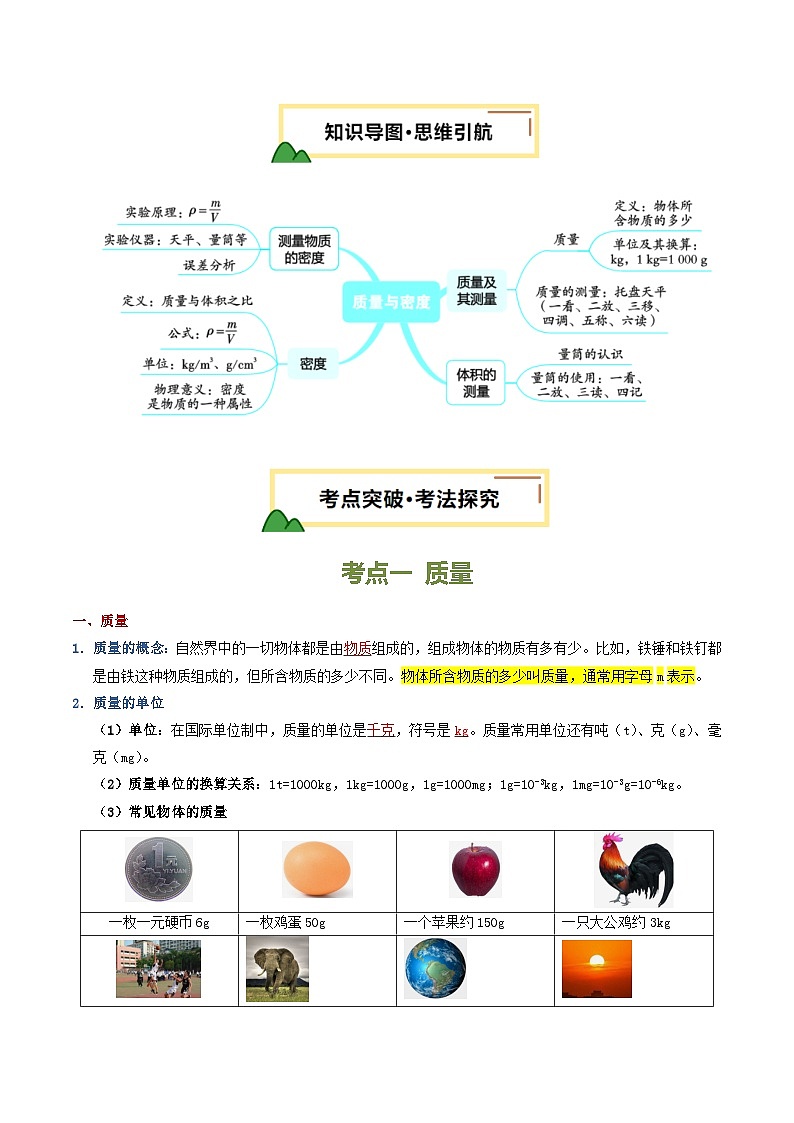 专题07 质量和密度(讲义)(原卷版)第3页