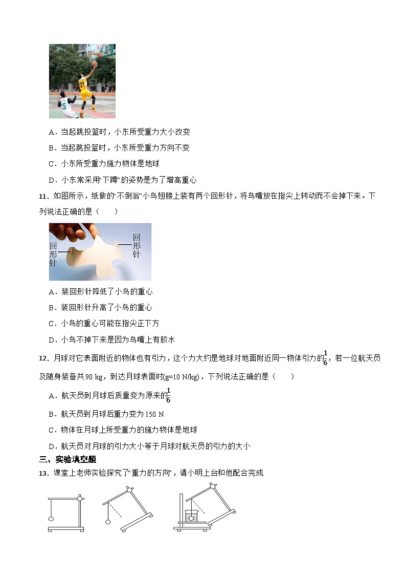 6.3《來自地球的力》同步分層基礎(chǔ)練習(xí)設(shè)計(jì) 2024-2025學(xué)年初中物理八年級(jí)下(滬科版2024)第3頁