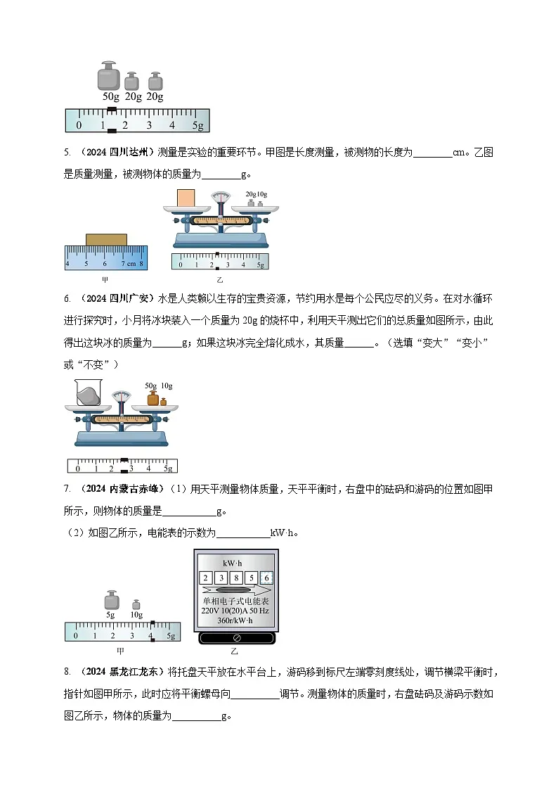 中考物理一轮复习考点练习模块3 实验 专题24 用托盘天平测量物体的质量(原卷版)第2页
