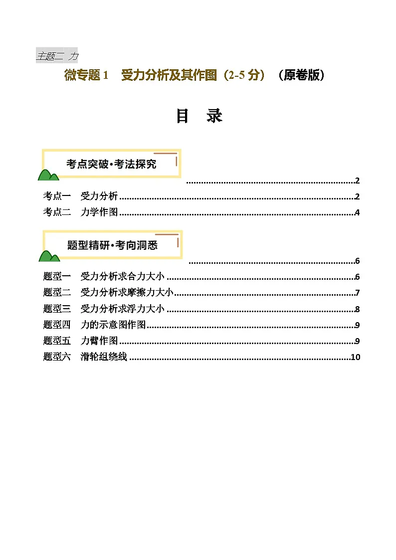 力学微专题1 受力分析及作图(讲义)(原卷版)第1页