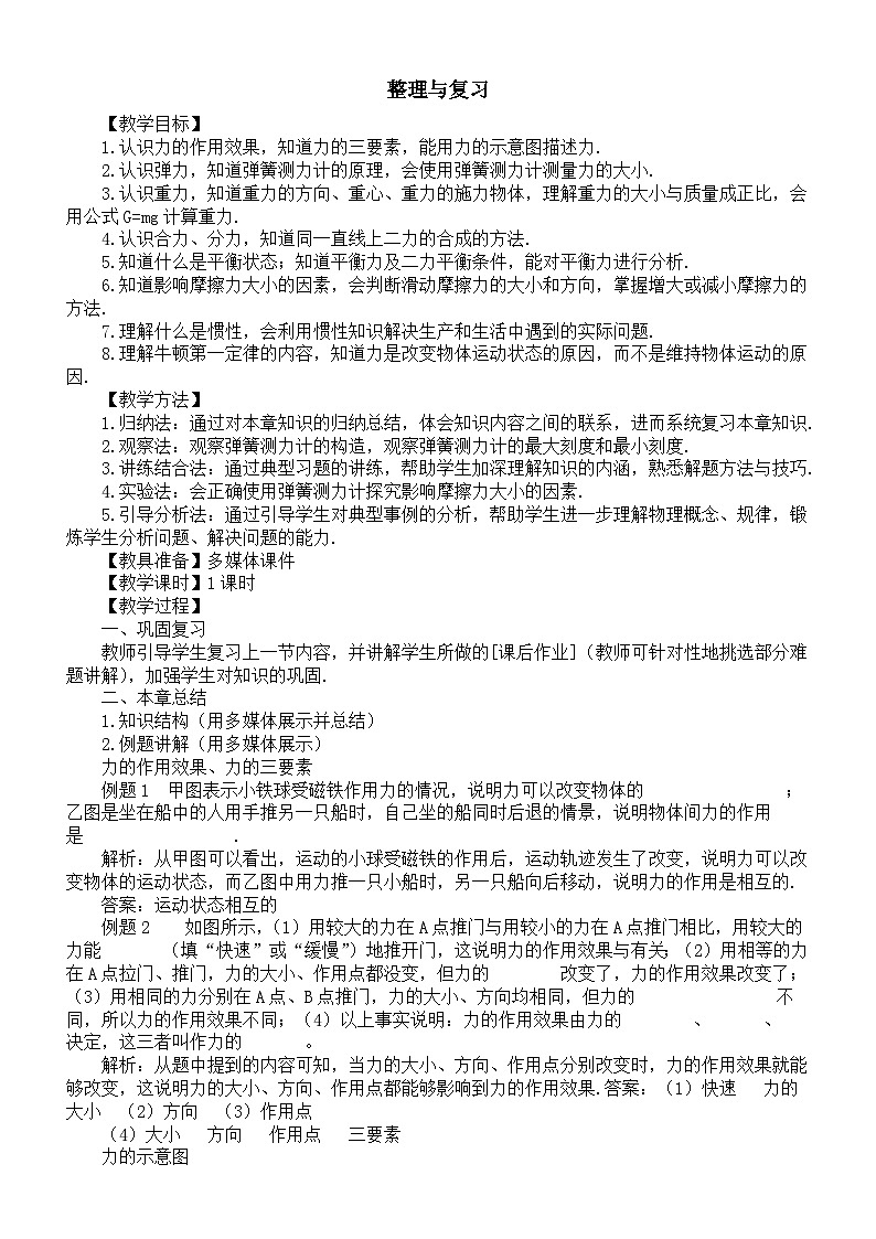 初中物理新北師大版八年級下冊第七章整理與復習教案(2025春)第1頁