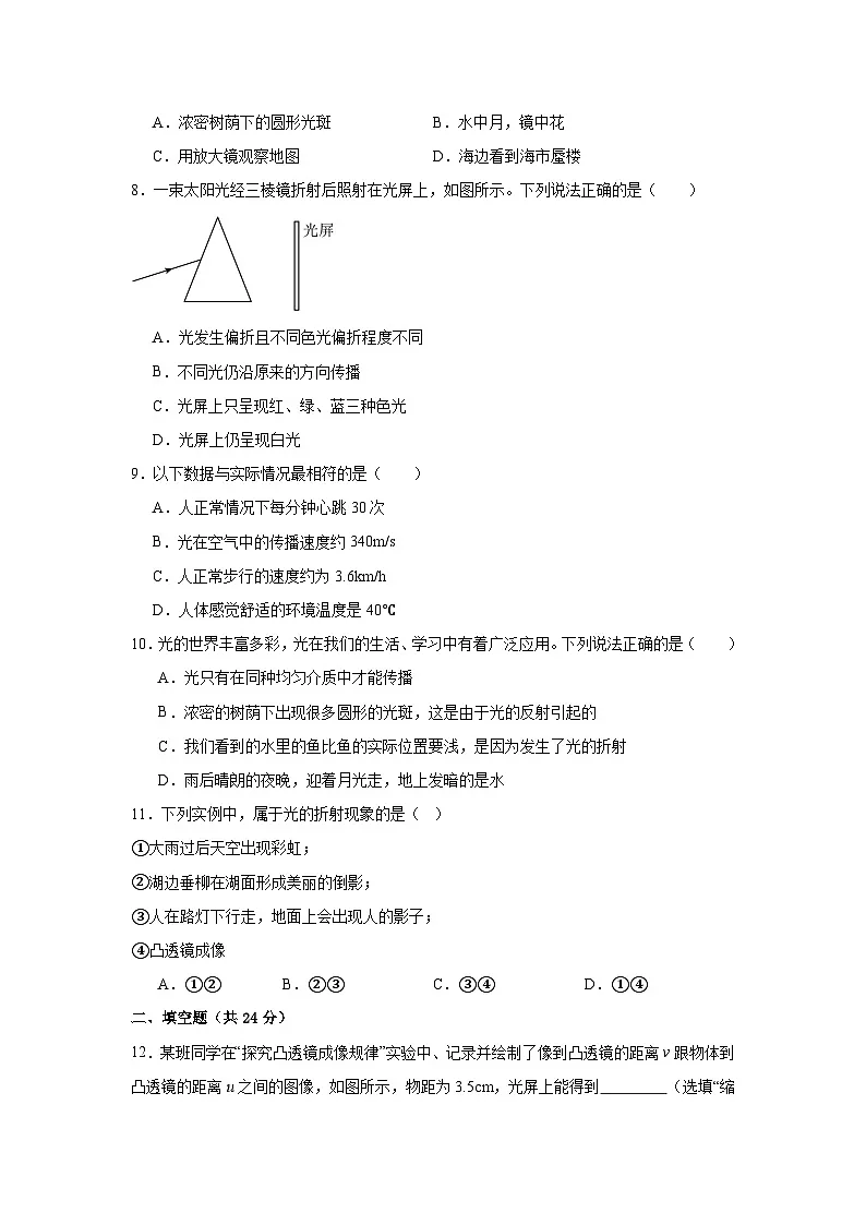 专题01 光学(测试)(原卷版)2025年中考物理二轮复习讲练测第3页