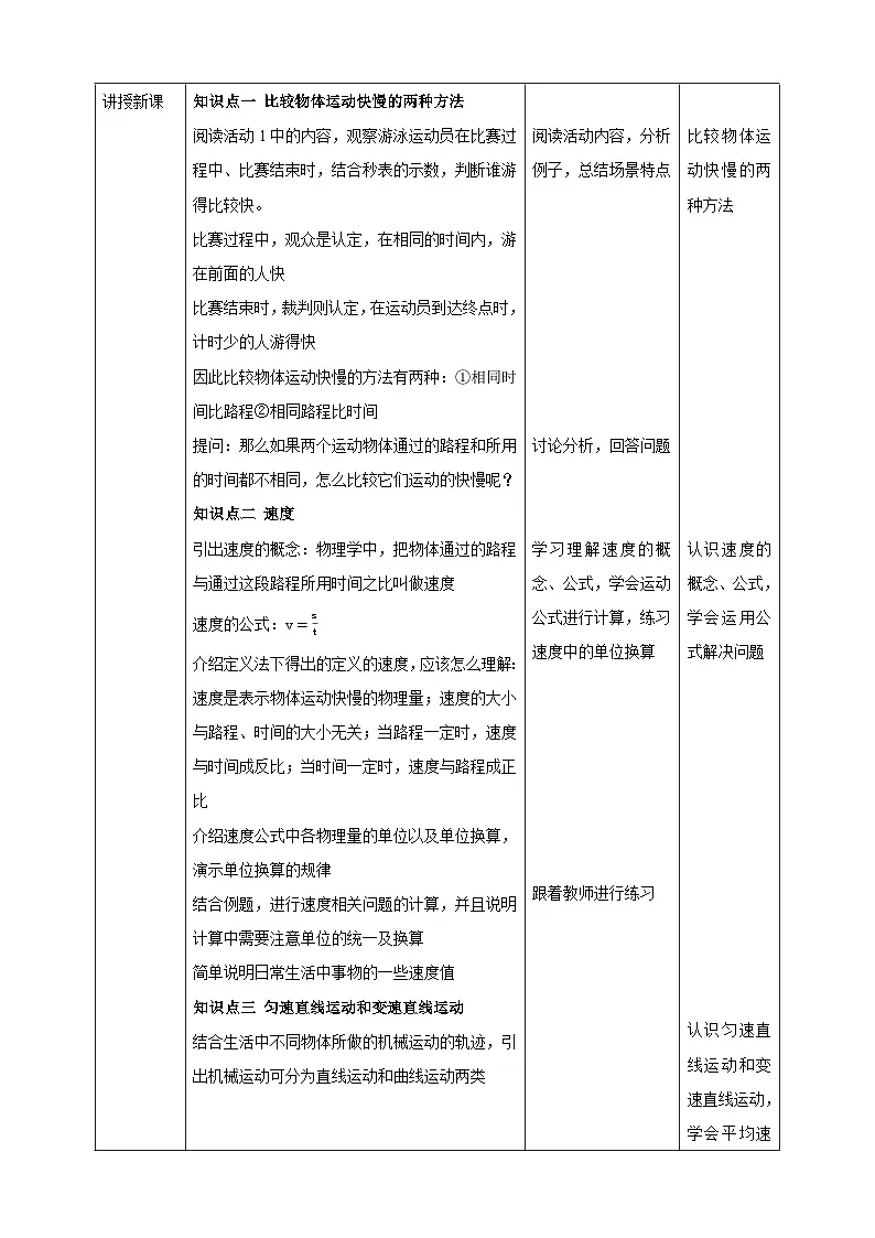 八下物理7.2 运动的快慢 速度 教学设计第2页