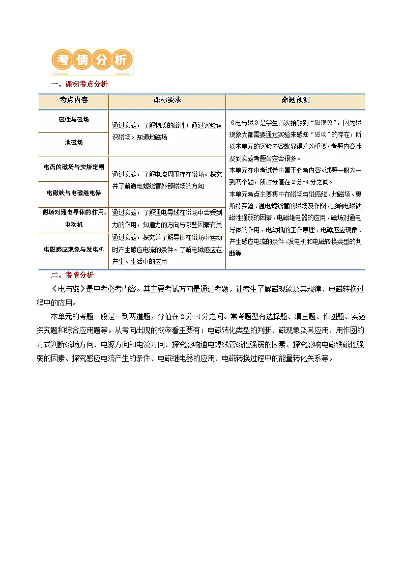 人教版九年级物理寒假培优讲义专题20 电与磁(5考点+12考向)(学生版)第2页