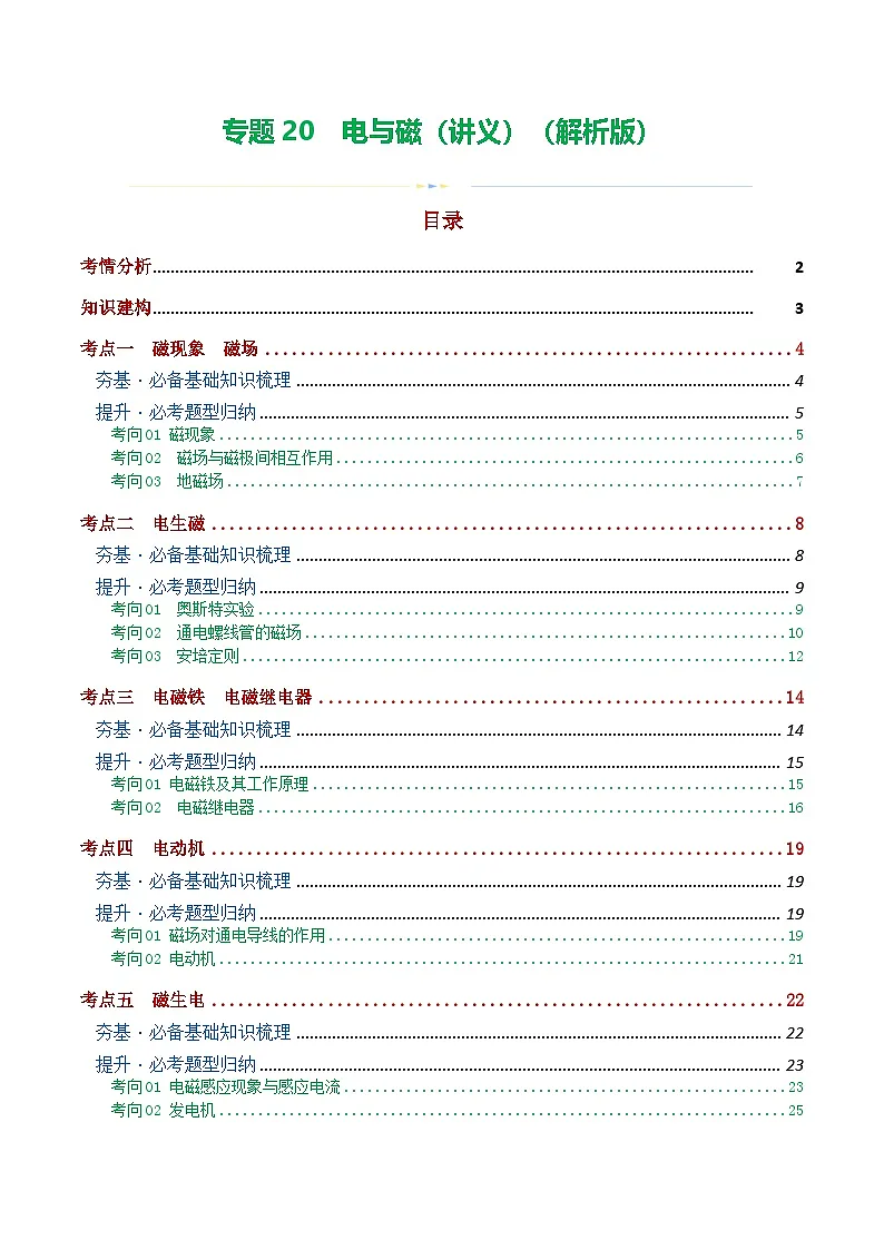 人教版九年级物理寒假培优讲义专题20 电与磁(5考点+12考向)(解析版)第1页