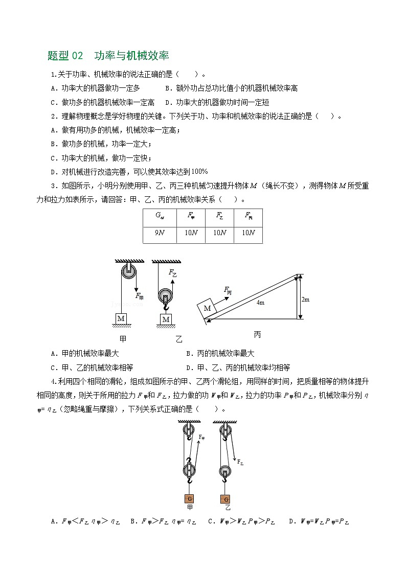 人教版九年级物理寒假提升练习专题14 机械效率(6题型)(学生版)第3页