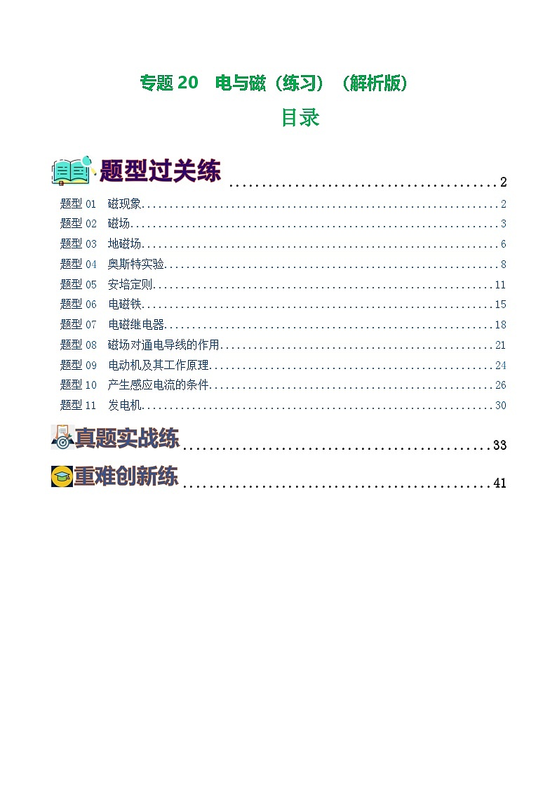 人教版九年級物理寒假提升練習(xí)專題20 電與磁(11題型)(解析版)第1頁