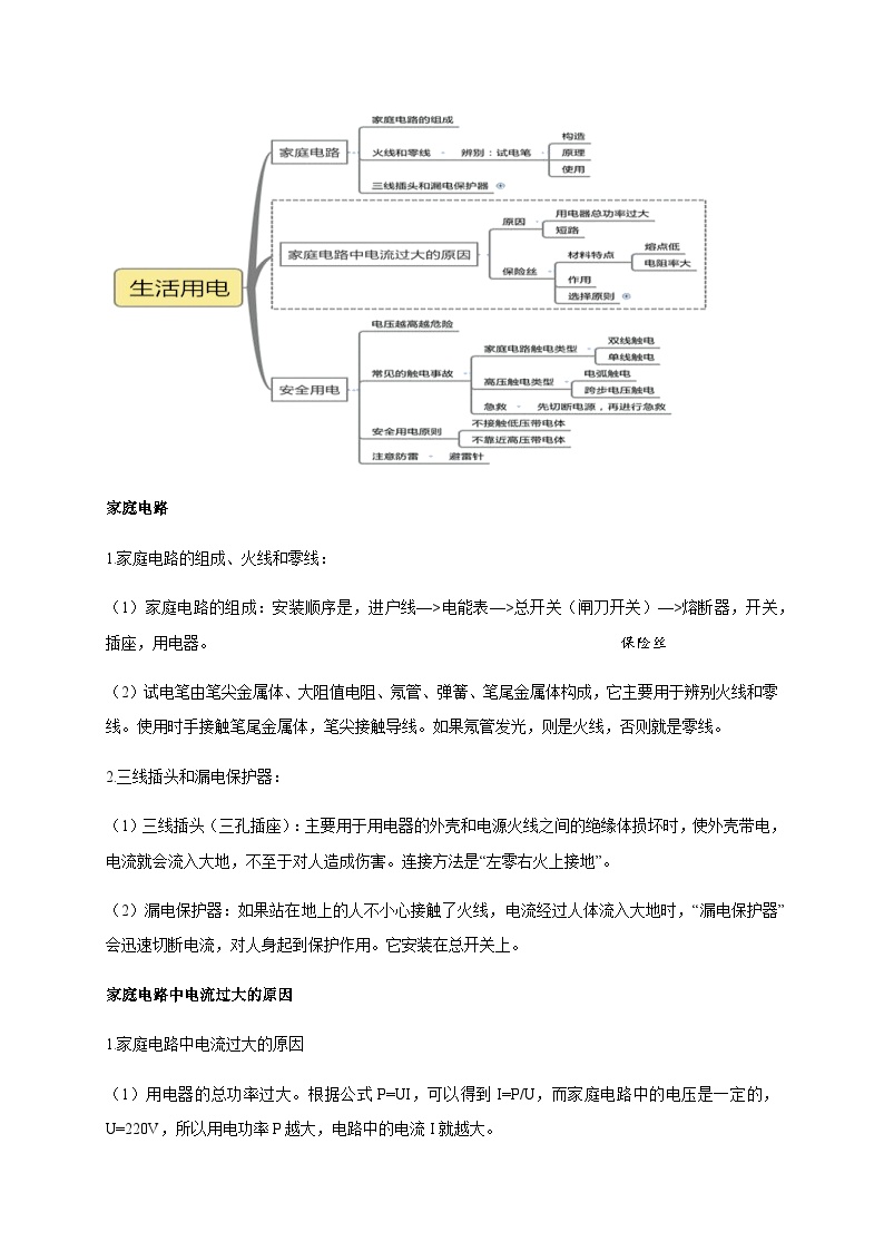 人教版九年级物理寒假预习讲义第12讲 生活用电 磁场现象（2份，原卷版+解析版）