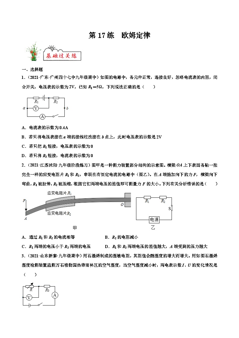 人教版九年级物理寒假分层练习第17练 欧姆定律-（2份，原卷版+解析版）