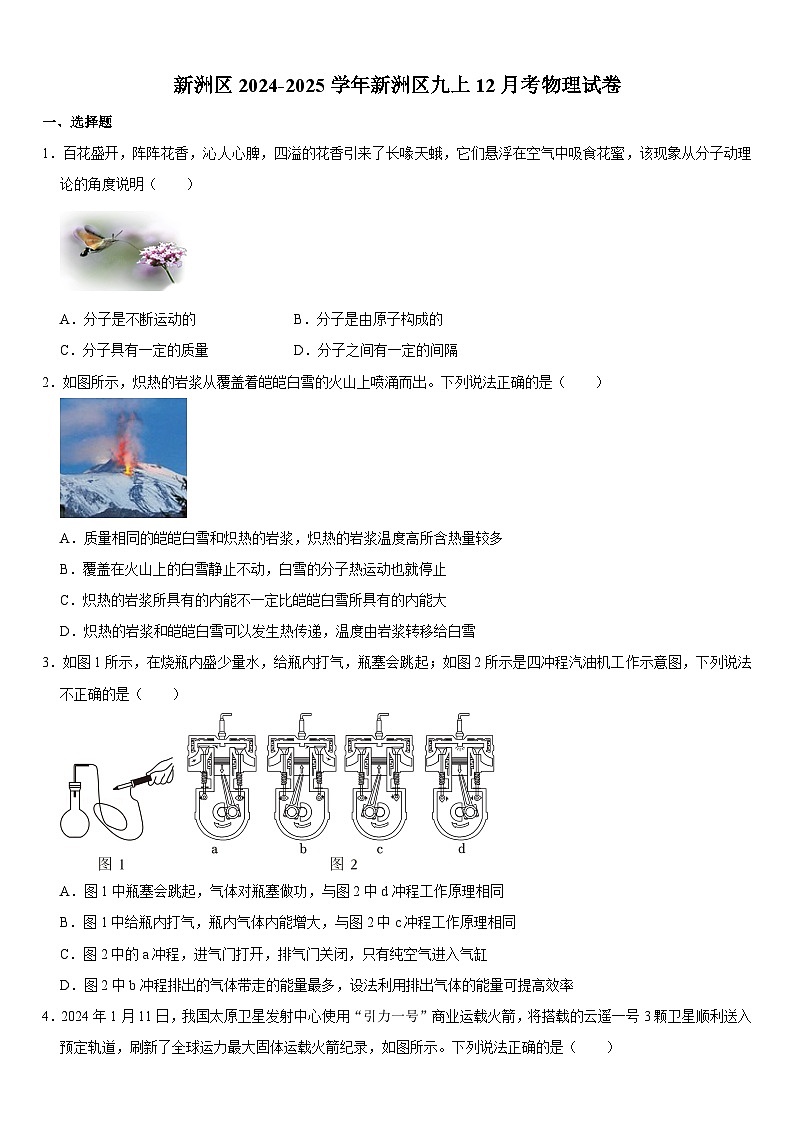 新洲區(qū)2024-2025學(xué)年上學(xué)期12月考九年級物理試題（word版含答案）第1頁