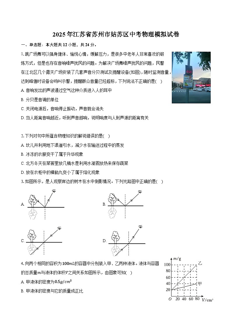2025年江苏省苏州市姑苏区中考物理模拟试卷(含解析)第1页