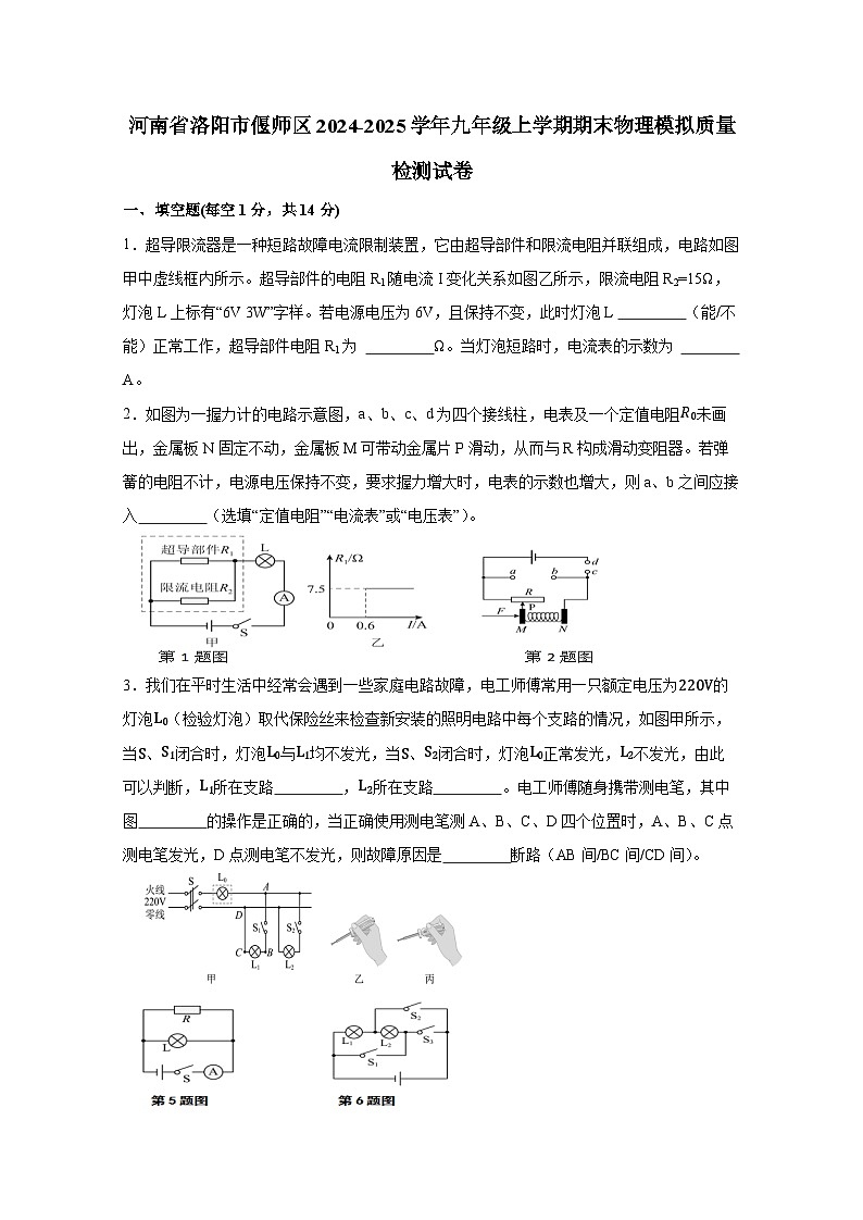 河南省洛阳市偃师区2024-2025学年九年级上册期末物理模拟质量检测试卷(附答案)第1页