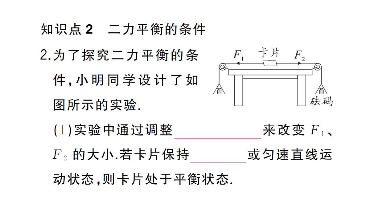 初中物理新沪科版八年级全册第七章第三节 二力平衡作业课件2025春第3页