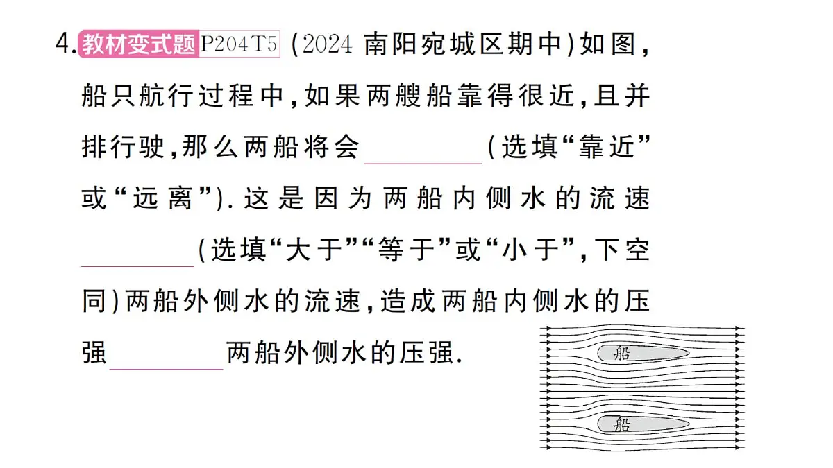 初中物理新沪科版八年级全册第八章第四节 流体压强与流速的关系作业课件2025春第5页