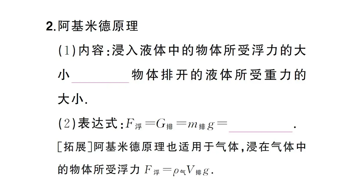 初中物理新沪科版八年级全册第九章第三节 阿基米德原理课堂作业课件2025春第4页