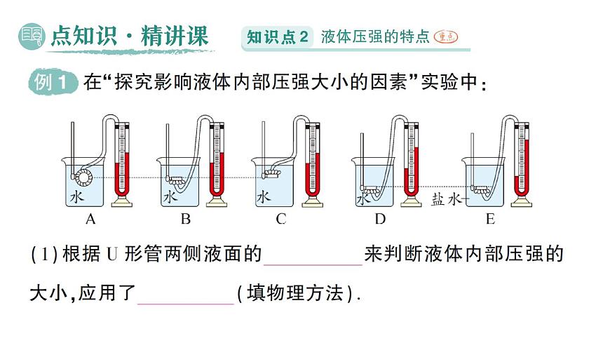 初中物理新北師大版八年級下冊第八章第二節(jié) 液體壓強(qiáng)作業(yè)課件2025春第2頁