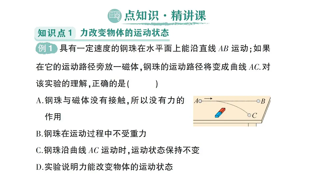 初中物理新教科版八年级下册第8章第4节 力改变物体的运动状态作业课件2025春第2页