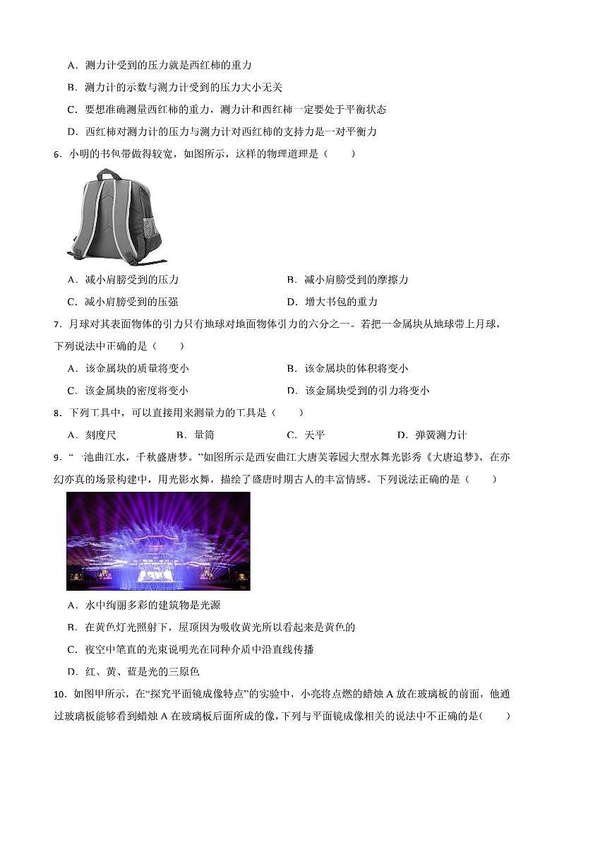 2024~2025学年重庆市南开名校八年级下开学考试物理试卷(含答案)第2页