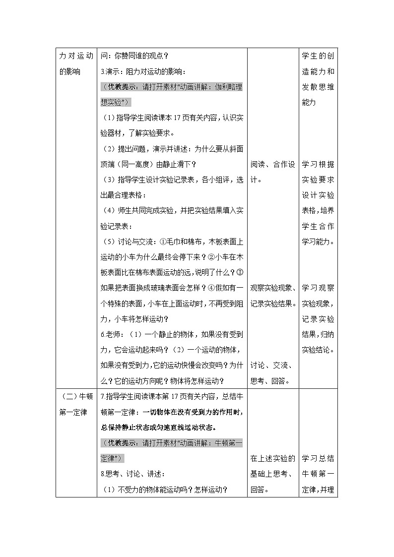 新人教版物理 八下 8-1《牛頓第一定律》 教案第3頁(yè)