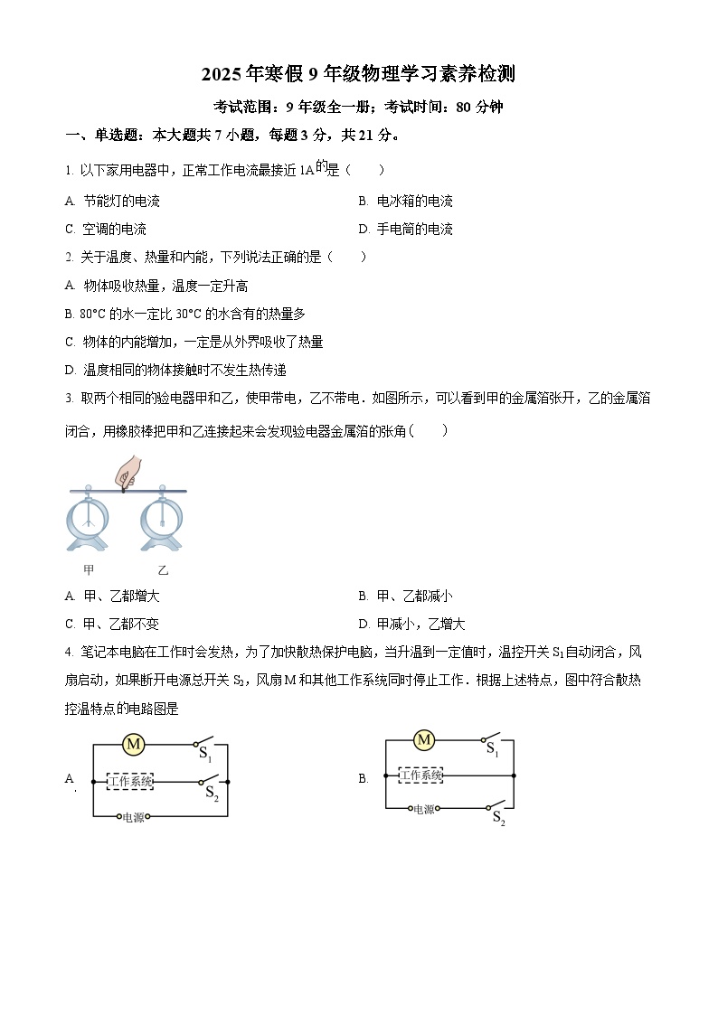 广东省中山市中山纪念中学2024-2025学年九年级下学期开学考试物理试题（原卷版+解析版）