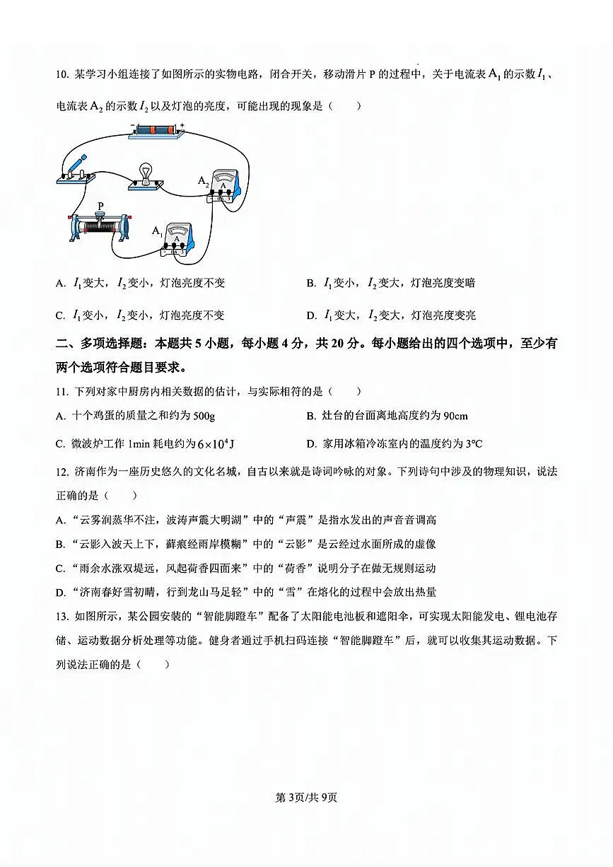 2024年山东省济南市中考物理试题+解析第3页