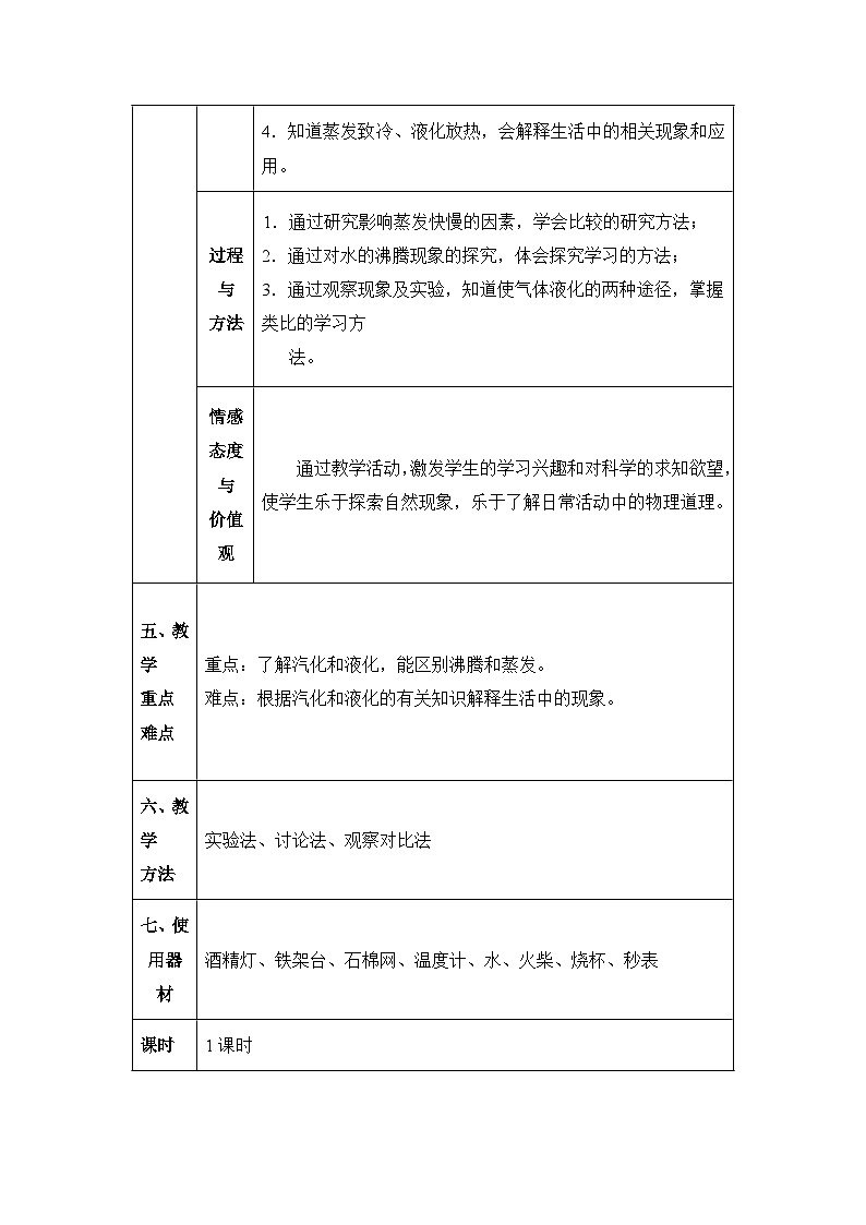 新人教版物理 八上3-3《汽化和液化》教学设计第2页