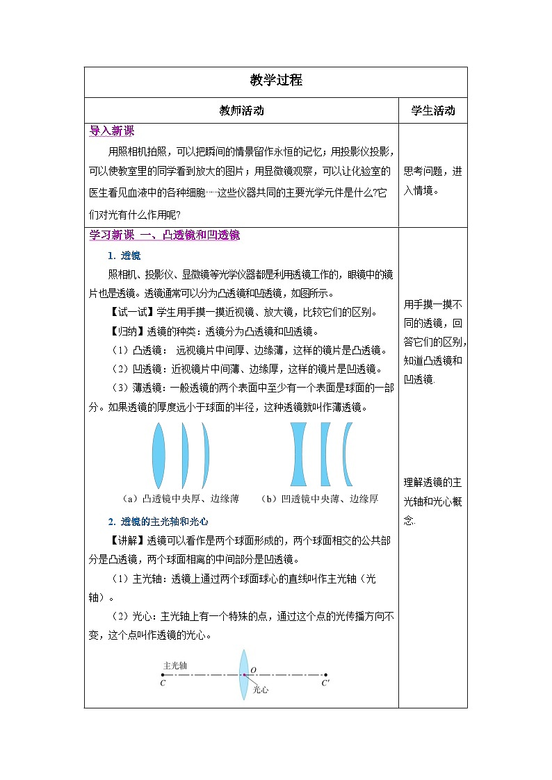 新人教版物理 八上教学设计:5-1 透镜第2页
