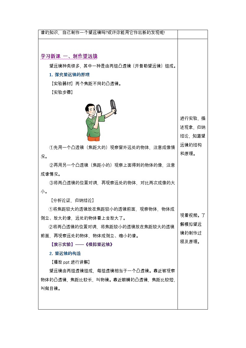 新人教版物理 八上教學(xué)設(shè)計(jì):5-5 跨學(xué)科實(shí)踐:制作望遠(yuǎn)鏡第2頁