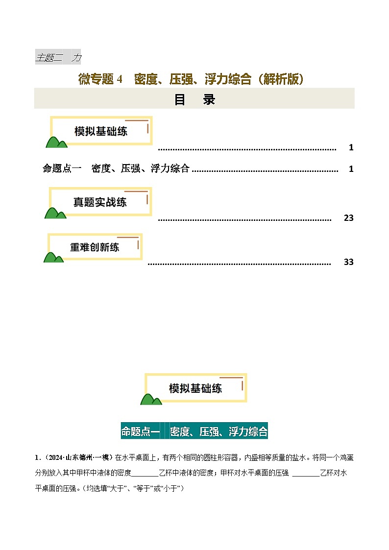 2025年中考物理复习力学专题复习专题4 密度、压强、浮力综合(练习)(解析版)第1页