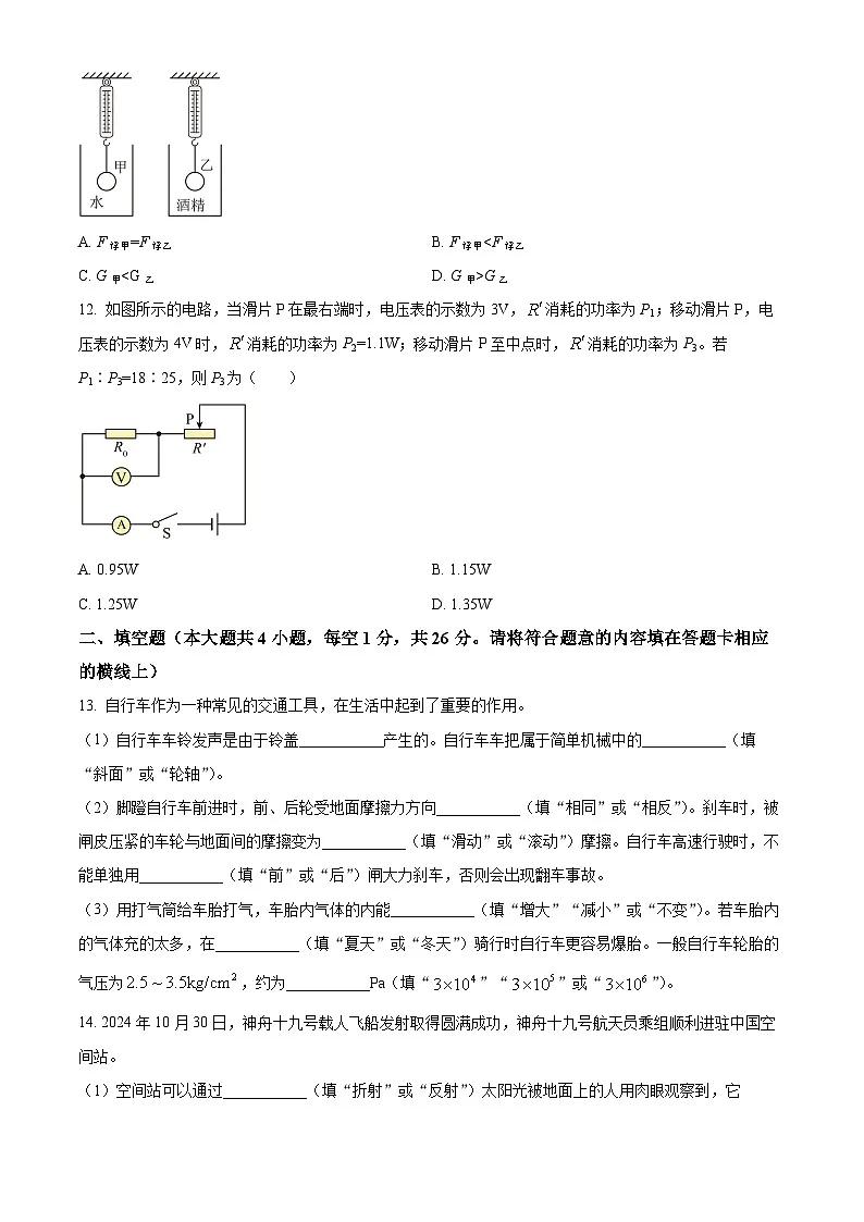 2025年新疆维吾尔自治区中考一模物理试题(原卷版+解析版)第3页