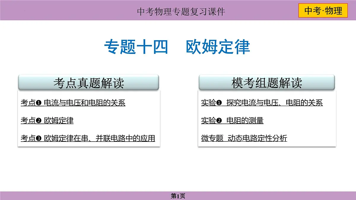 2025年中考物理一轮复习专题十四+欧姆定律 课件第1页