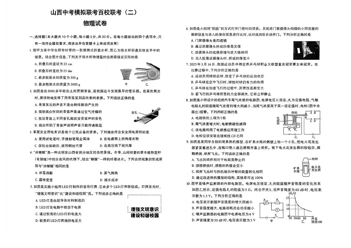 山西省晋中市太谷区部分学校2025年中考二模物理试卷第1页